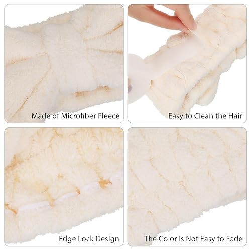 Miniatura 4 de Paquete de 3 diademas de microfibra con moño, para maquillaje, spa, yoga, deportes, ducha, banda de pelo ajustable para niñas y mujeres