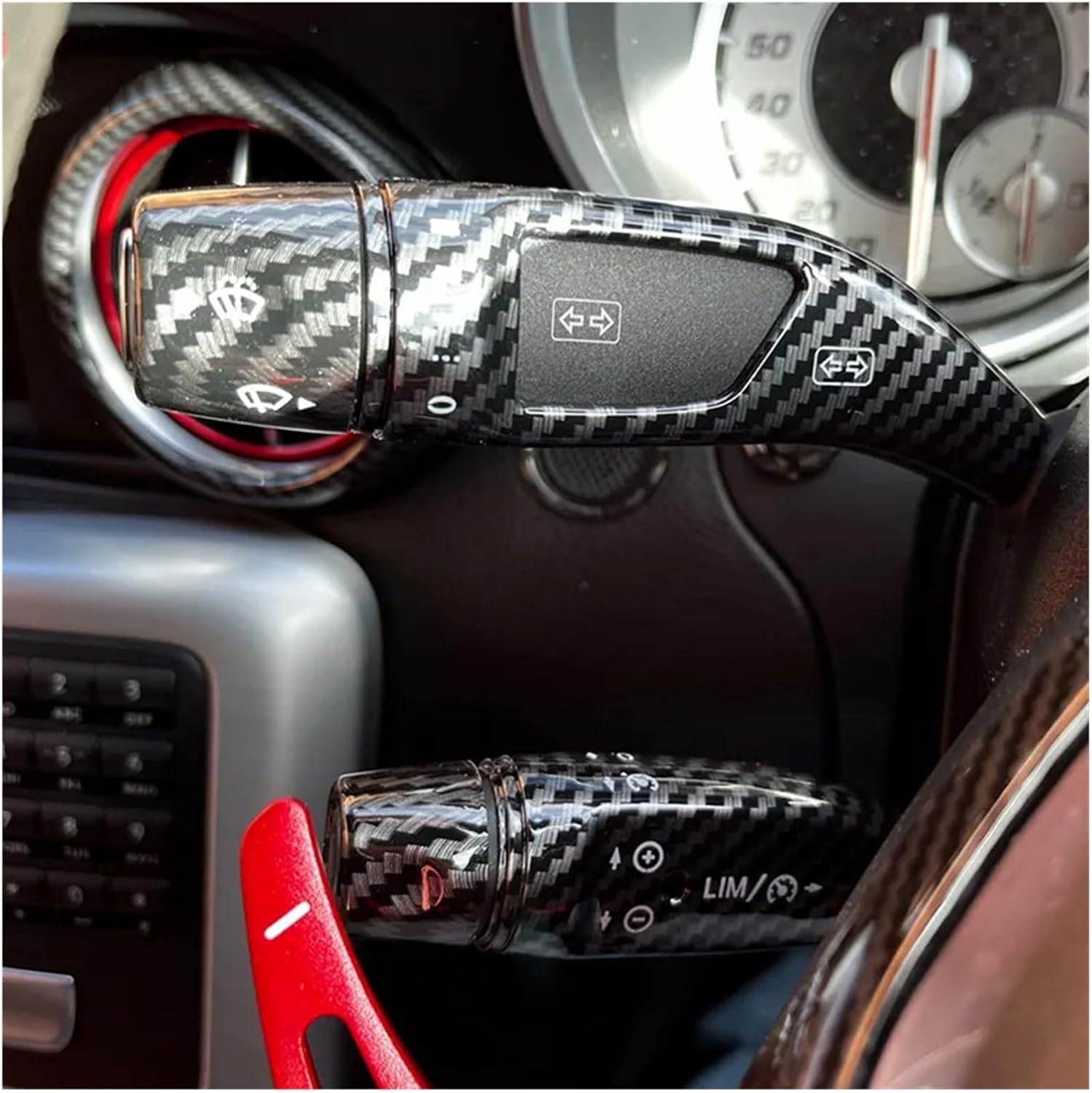 jfqm Fit for Mercedes Benz A B C E S GLC CLA GLA GLE GLS CLS GLK ML Class W205 W213 W212 W176 W204 Car Shift Lever Wiper Rod Trim Cover (Color : Carbon Fiber)