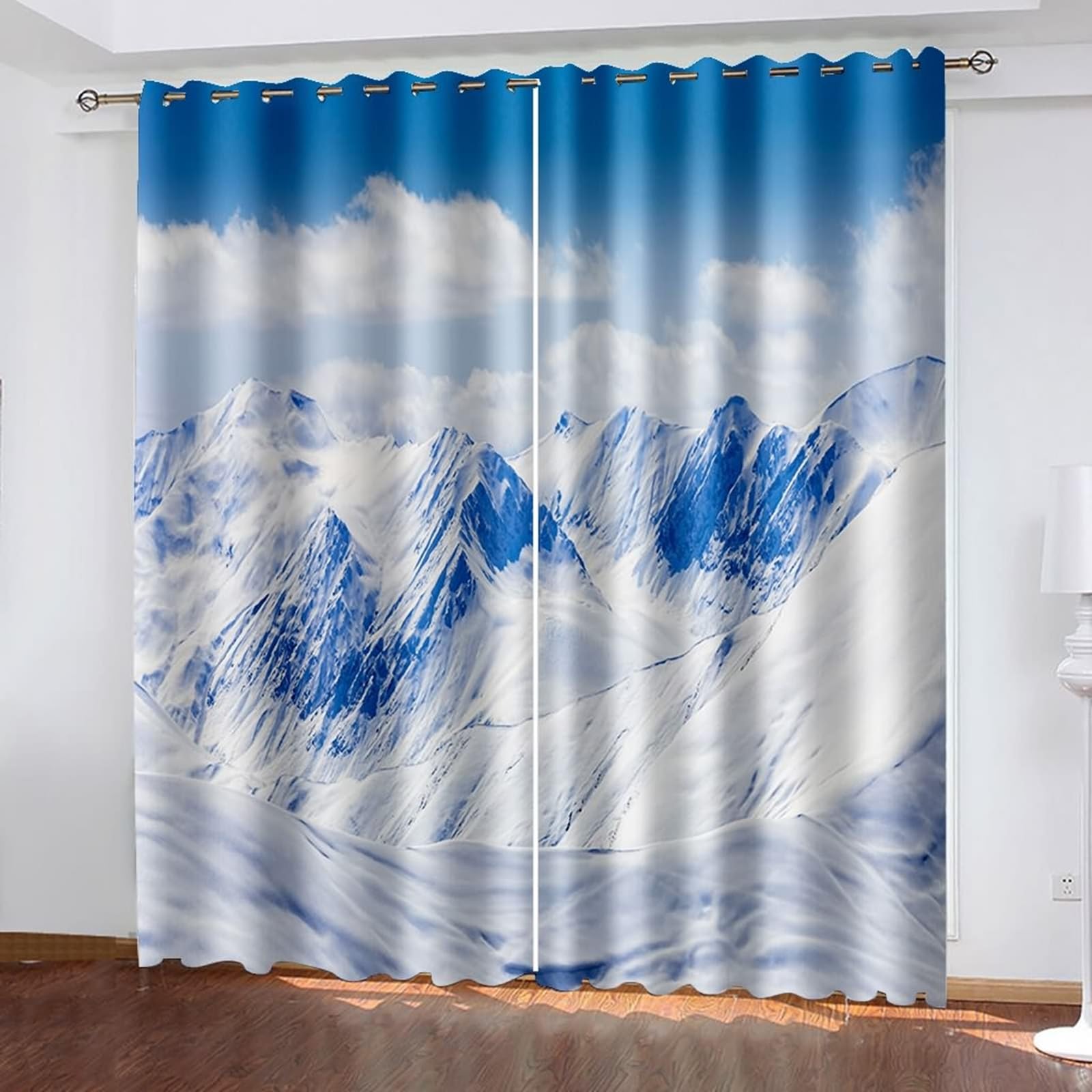 Rideaux salon occultants et rideau de ferme bleu blanc 96x160cm pour chambre