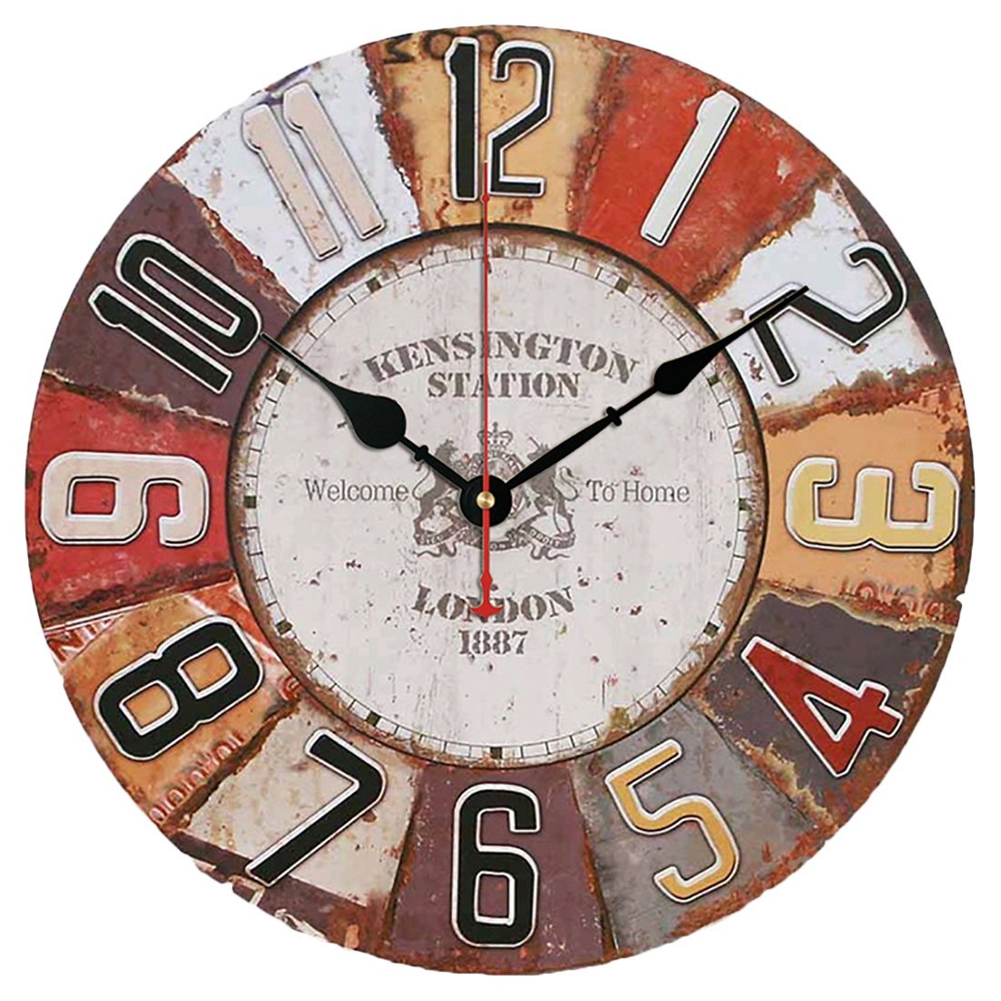 YOAI Wall Clock Kitchen Clock Vintage Shabby Chic Antique Nostalgia Rustic Quartz Clock Made of MDF with Silent Movement 12 Inches / 30 cm Diameter (London 1887)