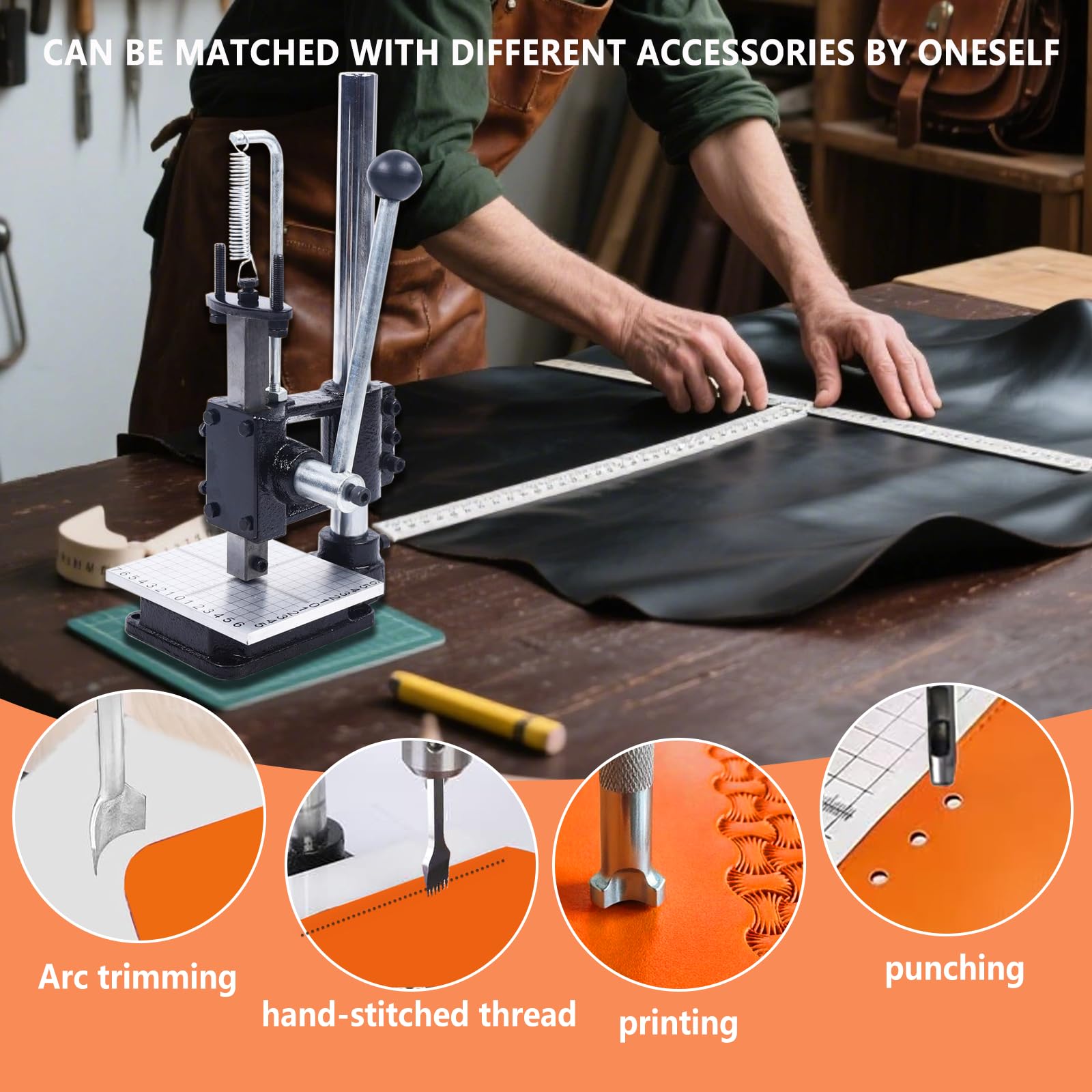 Leder Locher Werkzeug, Leder Lochfräse, Lochmaschine, Hand-Lochfräse für DIY-Ledergestaltung, Lochbohrung, Schneiden, Formgebung, Pressen, Montage von Nieten und Klettknöpfen