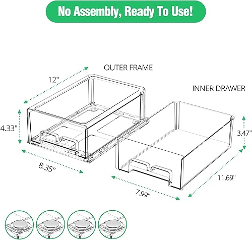 Miniatura 2 de Paquete de 2 cajones para refrigerador, organizadores de refrigerador, cajones de almacenamiento apilables, contenedores organizadores transparentes