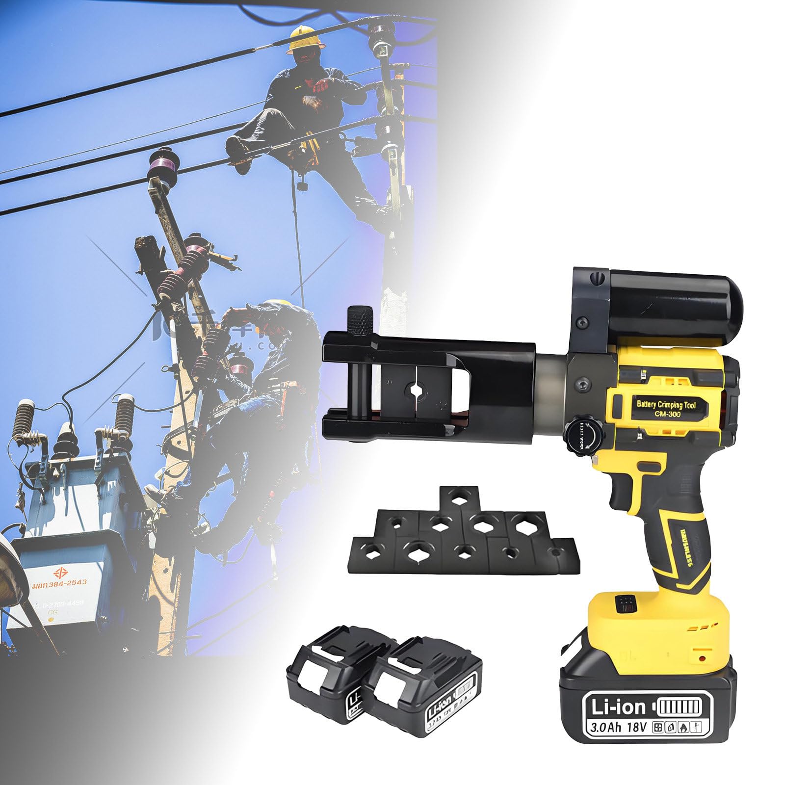 Tdiadui CM-300 Cordless Hydraulic Crimping Tool, 75KN 16-300mm², 18V 3.0Ah Li-ion for Electrical Cable Termination