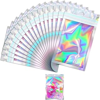 Homeaura 100 Pcs ZipLock Pouch Small Transparent Holographic Mylar Bags 8×13 cm | Zip Seal | Clear Display | Packaging & O... Price In India
