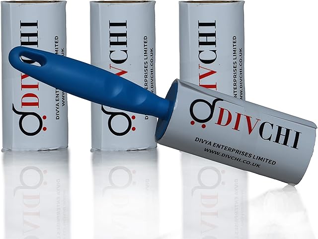 DIVCHI Lint Roller+4 Refill Sticky Replacement Heads Easily and Quickly removes animal fur, hairs, dust and fluff from garments, furniture, carpet, and car seats (1 handle 4 rolls)