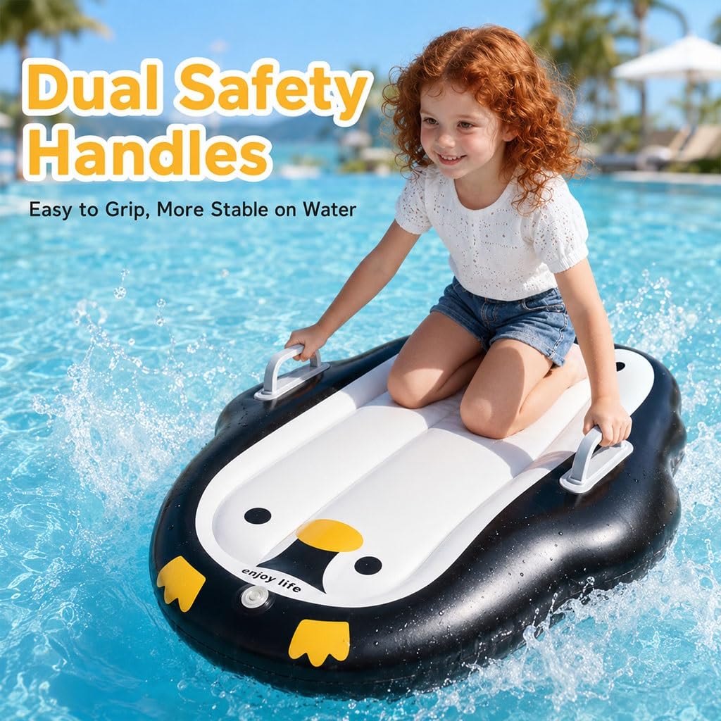 Flotador De Piscina Inflable Pingüino con Dobles Asas, Balsas De PVC De Inflado por Presión, 110 X 70 Cm