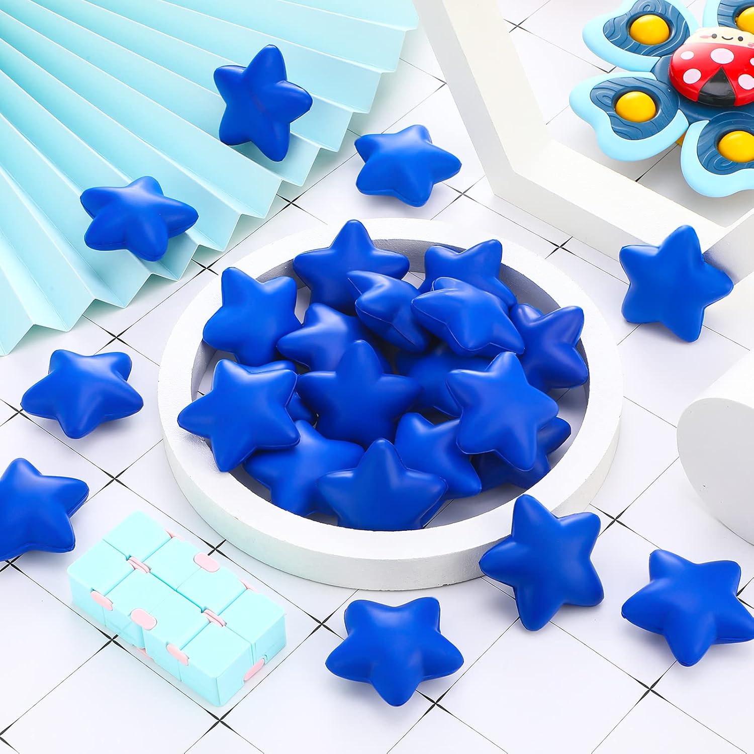 Blulu 30 Pieces Star Stress Ball Bulk Mini Foam Stress Relief Squeeze Ball Toys for School Carnival Reward, Student Prizes, Party Bag Fillers, Hand Exercise