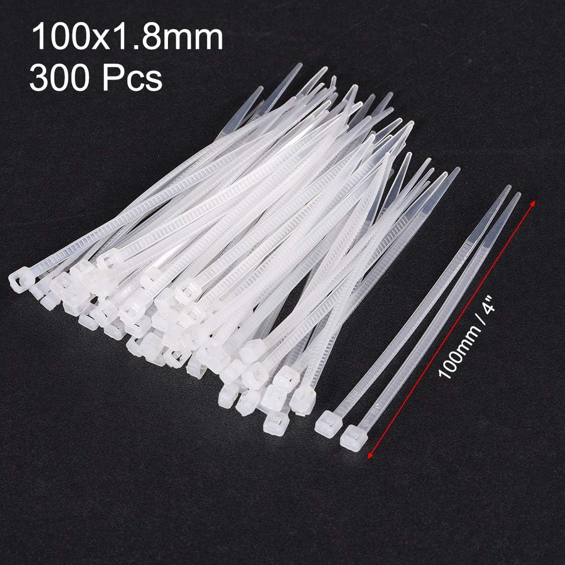 uxcell 300pcs Cable Zip Ties 4 Inch x 0.07 Inch Self-Locking Nylon Tie Wraps White