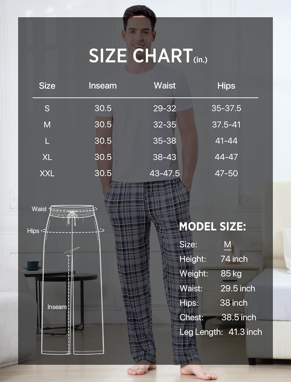 DITOK Men's Lightweight Pajama Pants Soft Lounge Sleep Joggers Adjustable Drawstring & Pockets All-Season Sleepwear - Image 7