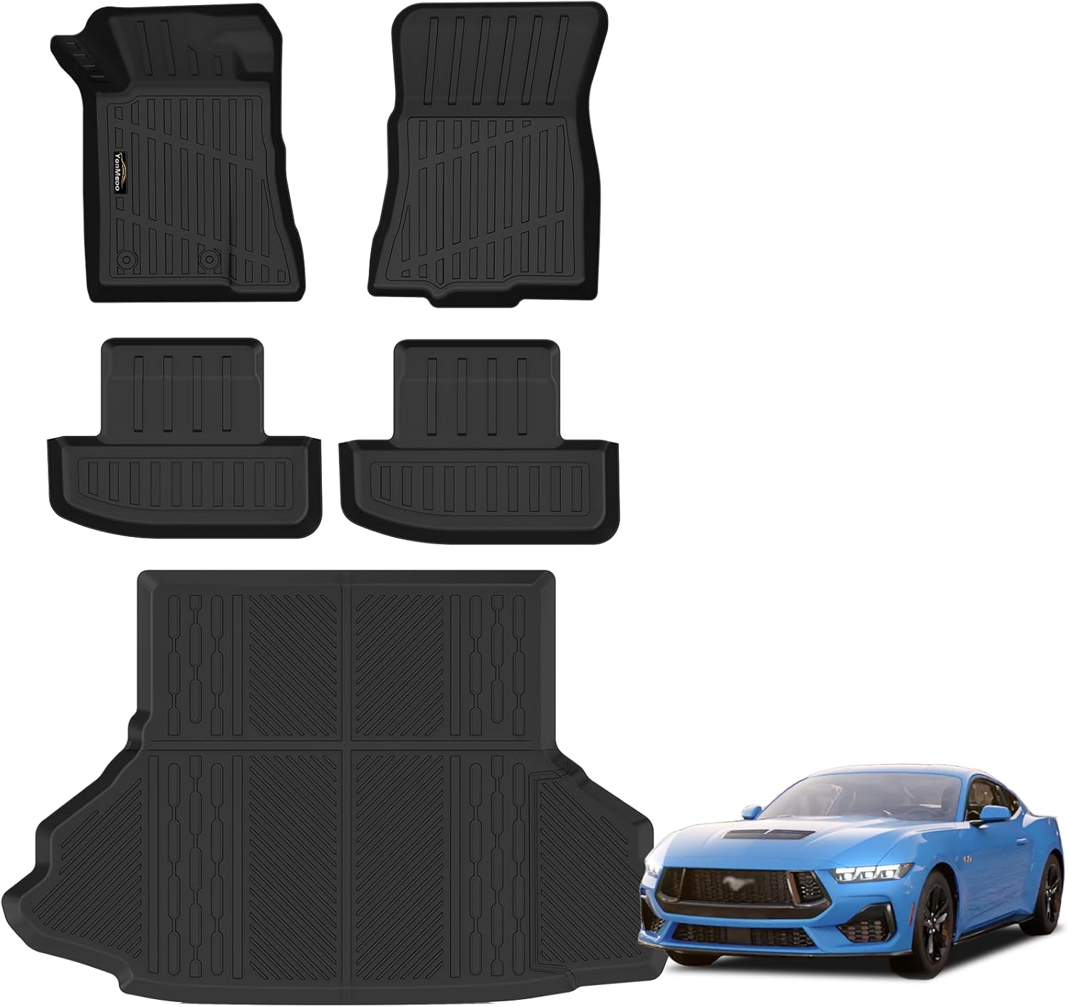 Floor Mats & Cargo Liner Custom Fit for Ford Mustang 2026 2025 2015-2024 (NOT for Mach-E) All Weather TPE Rubber 1st & 2nd Floor Liners Automotive Trunk Mat for Mustang 2025 Accessories, Black