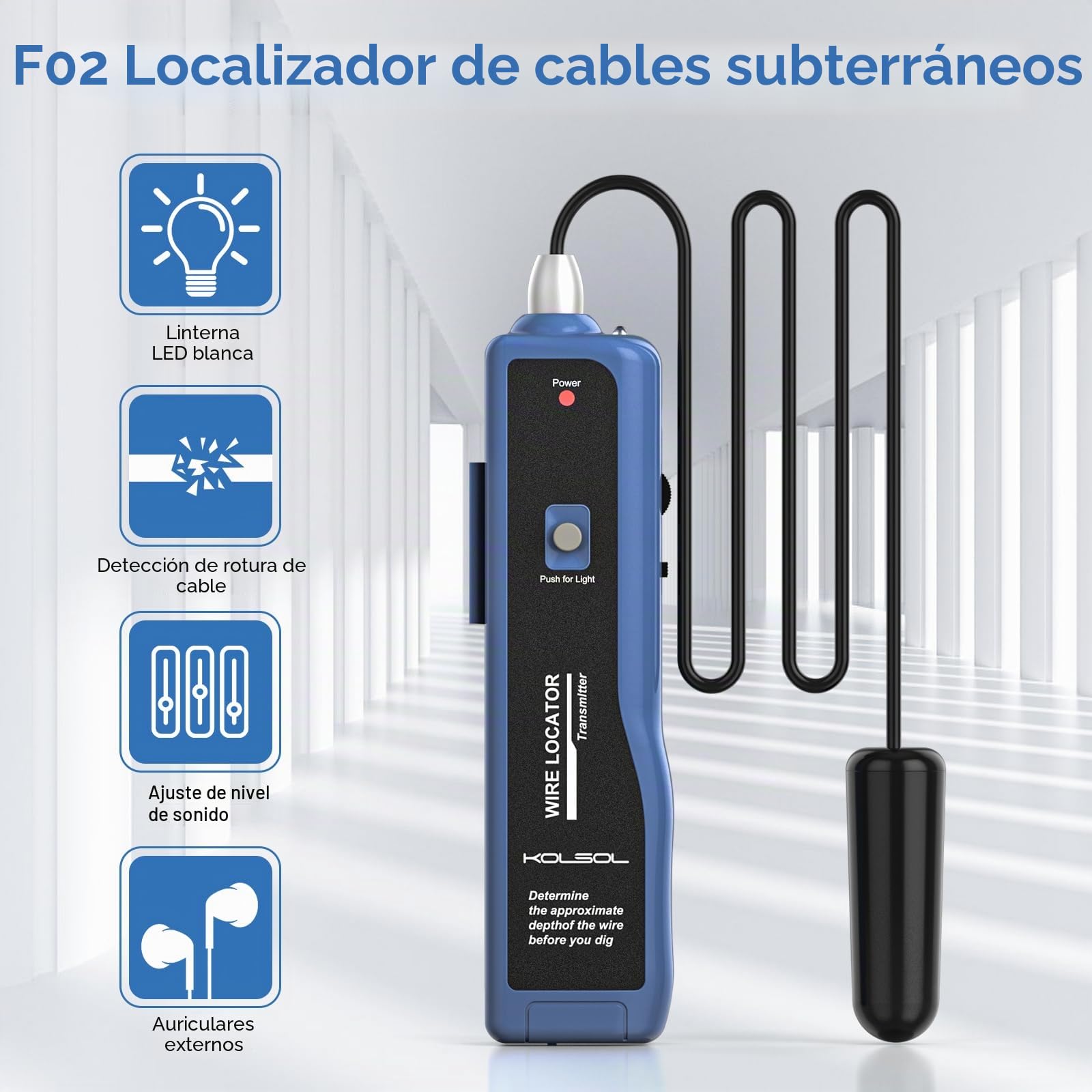 Buscador de cables subterráneo, comprobador de cables F02 Pro para localizar cables y alambres de control, alambres de mascotas, equipado con batería recargable de 1100 mAh …
