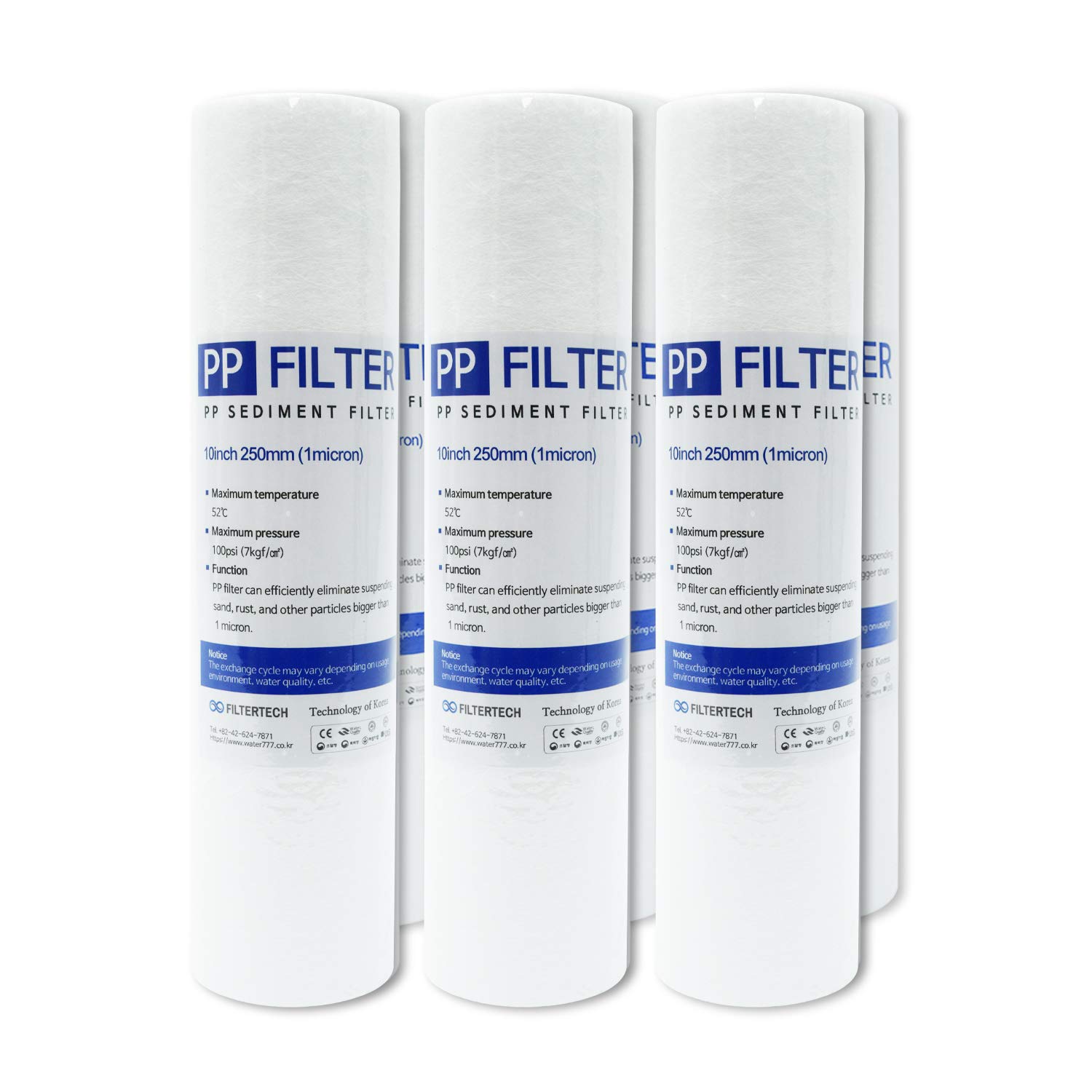 Filtertech - Cartuccia filtrante per acqua da 1 micron, 250 mm, in polipropilene, progettata per unità RO da 10", confezione da 6