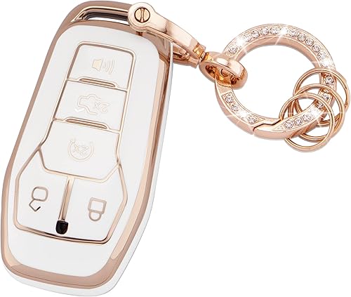 EKALA para Ford Llavero Bling Dorado Blanco Funda para Llavero de TPU Suave de Protección Completa Funda para Llavero Inteligente Compatible con