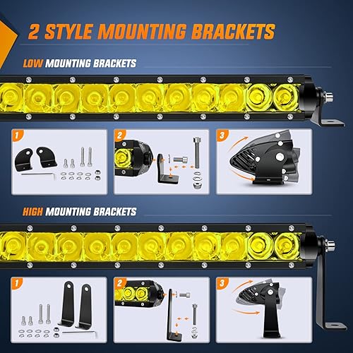 Miniatura 3 de Nilight Barra de luz LED ámbar de 17 pulgadas, 80 W, superdelgada, combo de haz reflector y puntual, 8000 lm, 3D, luces de conducción, antiniebla,