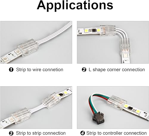Miniatura 7 de RGBZONE Kit de conector LED de 3 pines de 0.394 in con cable de extensión de 3 pines de 32.8 pies y 10 piezas de tira LED de 3 pines para conectores