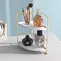 Vista 5 de Organizador de mostrador de perfume de maquillaje de 2 niveles, estante de encimera de esquina de baño, bandeja de almacenamiento para dormitorio