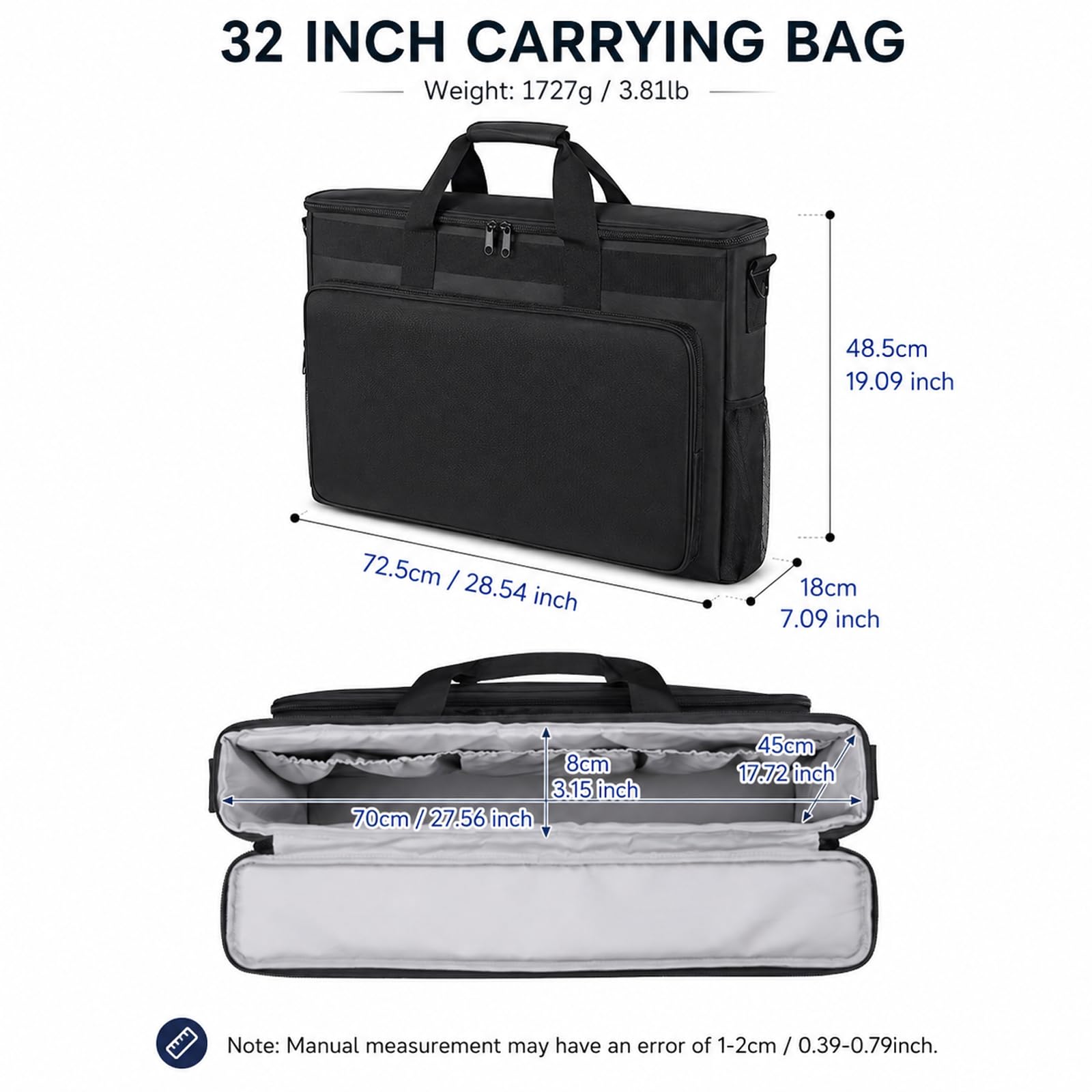 68,6–81,3 cm (27 - 32 Zoll) große Monitor-Reisetasche, gepolsterte Tragetasche mit Zubehörfach