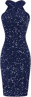 Sequin Dress for Women Sleeveless Sparkly Glitter Halter Dress Bodycon Mini Club Dresses 2025