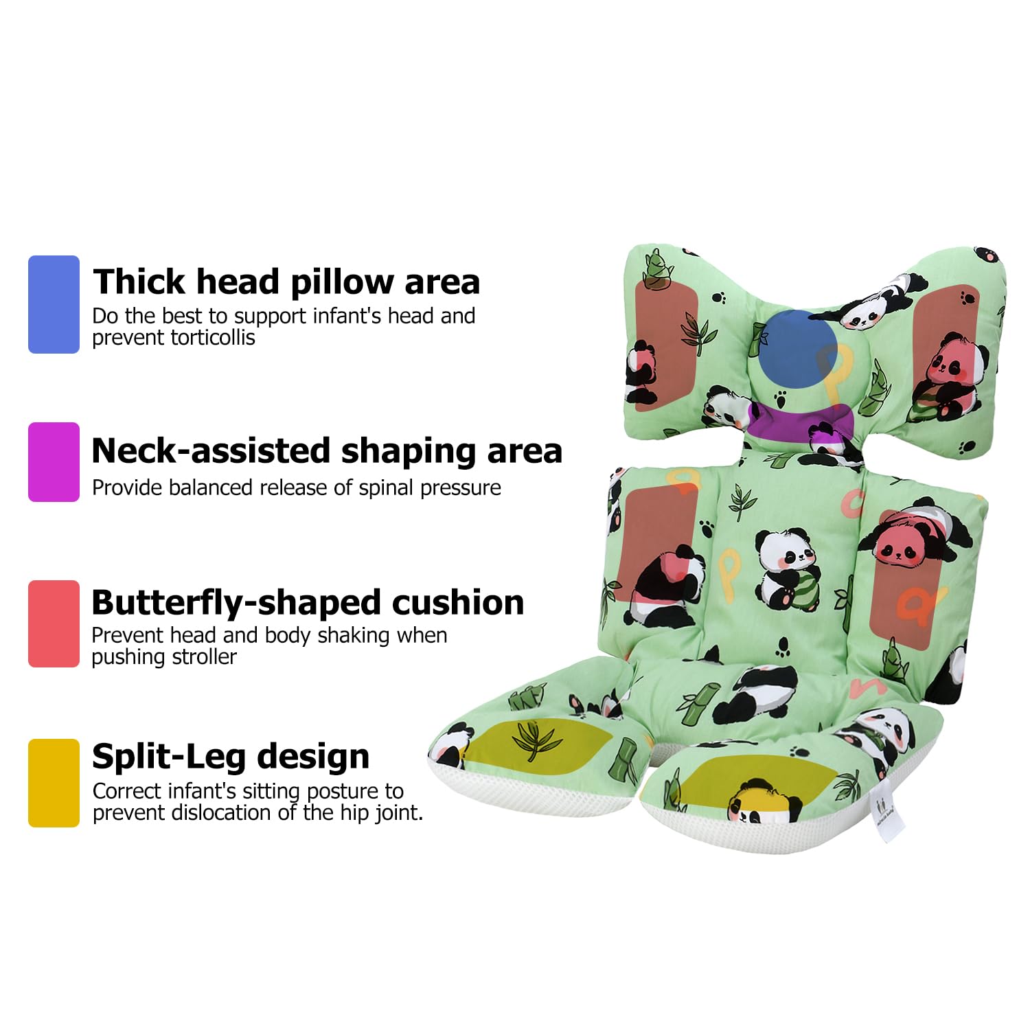 Baby Pushchair Seat Liners Pram Liner Universal Pushchair Liner Thick Baby Stroller Liner Pad Seat Cover Seat Cushion Pad Stroller Pram Pushchair for Toddler Infant (Panda) - Image 2