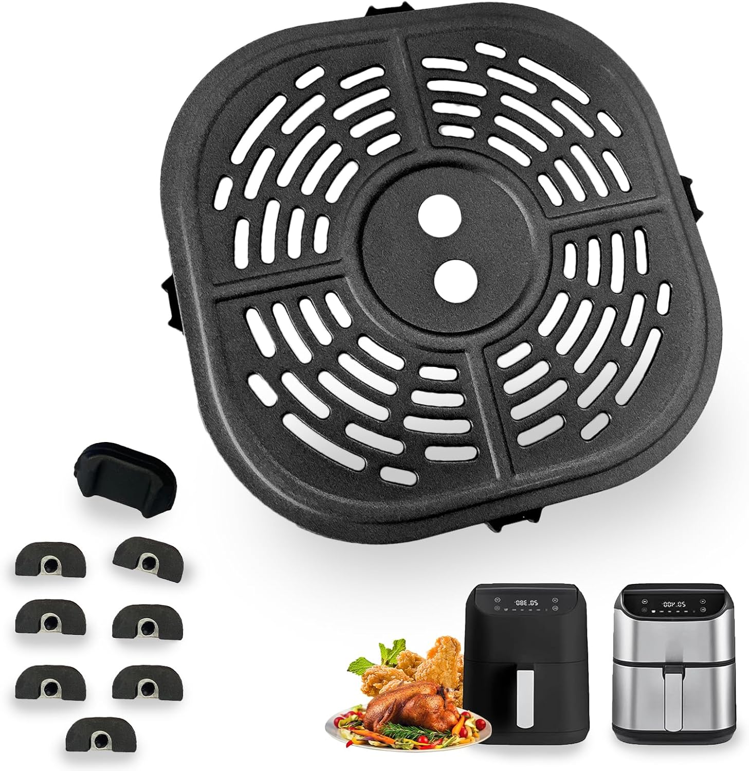 ALJ Square Air Fryer Crisper Tray for Bella Pro Series 6QT Digital Air Fryer, Upgraded Nonstick Air Fryer Grill Pan Crisper Plate Insert Grate Rack Grid Shelf for 6QT Bella Air Fryers, Dishwasher Safe