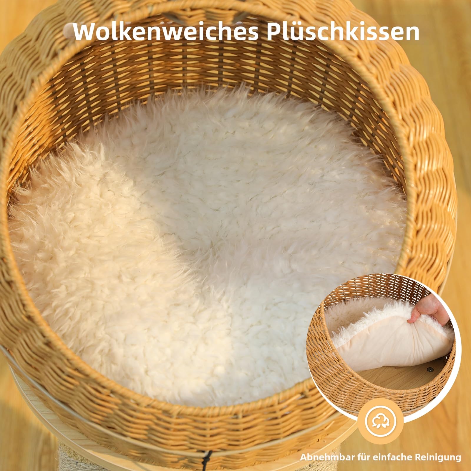 PETEPELA Kratzbaum Katzenbett in Dinosaurierform mit 5 Sisal-Kratzsäulen 115cm, 400 mm halboffenes Weidennest, komfortable Katzenhöhle