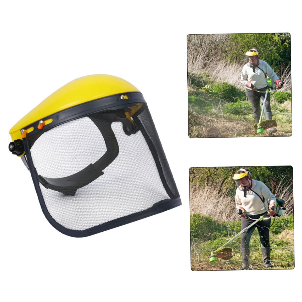 Visera de seguridad de malla amarilla para casco cortacésped forestal