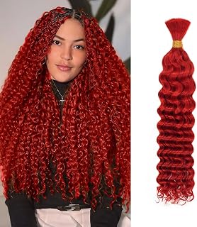 Deep Wave Human Braiding Hair for Boho Braids – 14 Inch 40g 1 Bundles/Pack Red, 100% Unprocessed 12A Brazilian Virgin Hair Bulk, No Weft, Wet & Wavy Curly Knotless Extensions