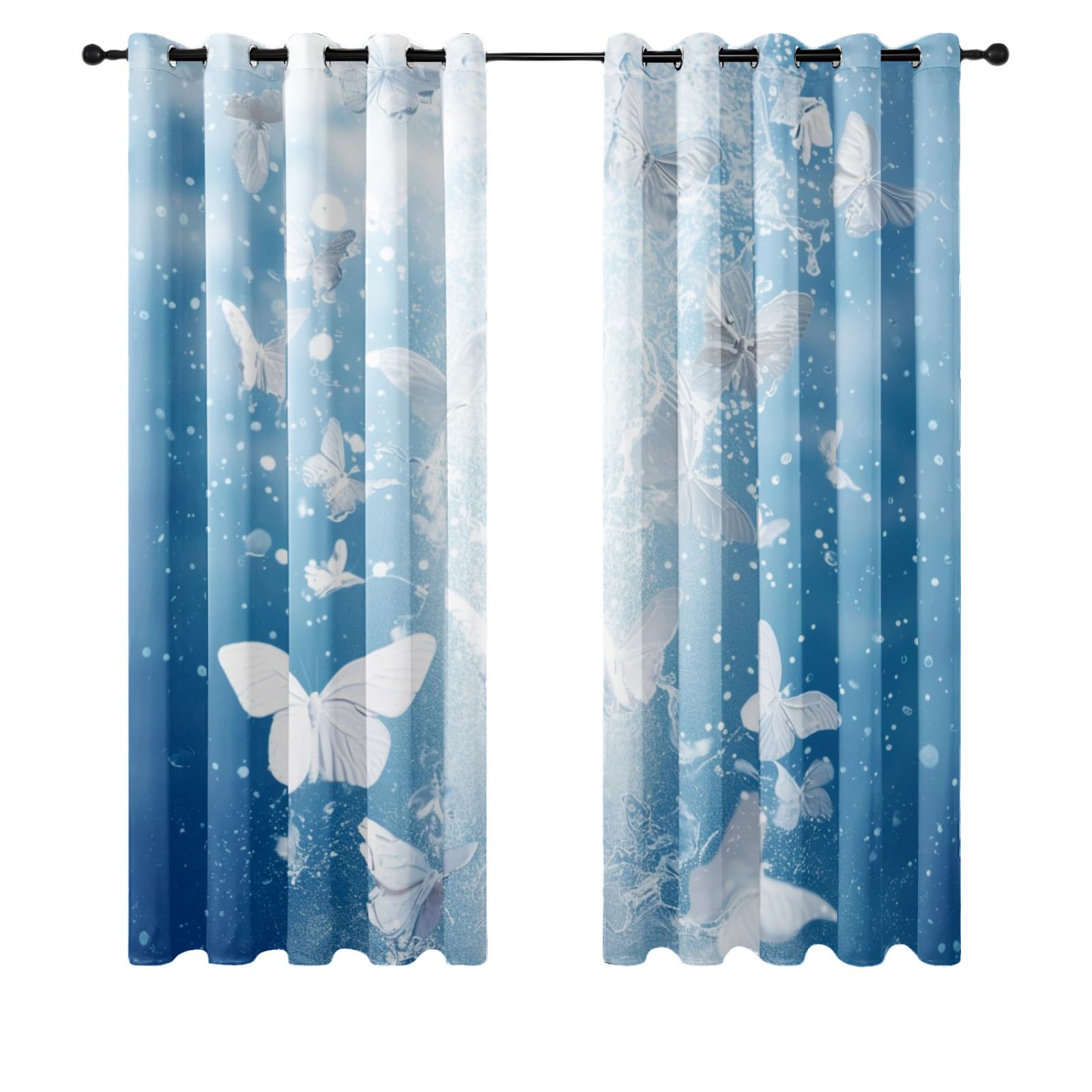 Curtain Grau Weiß Blau Vorhang mit Ösen Verdunkelungsvorhänge Polyester Gardinen Blackout Curtain Living Room Vorhänge mit Ösen Schlafzimmer Verdunklungsvorhang Thermogardine 2x140x260cm