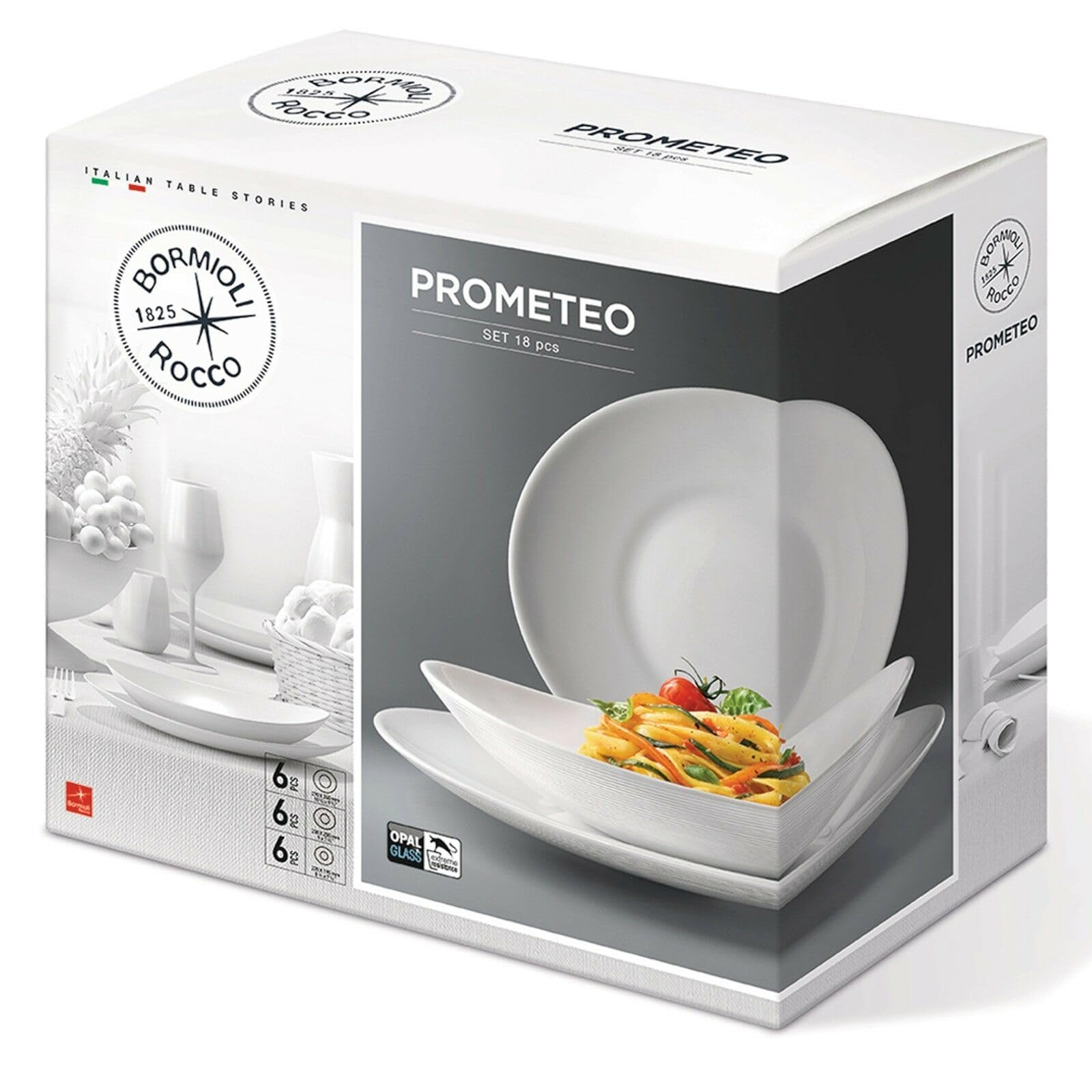 Bormioli - Vajilla Opal Blanca Prometeo 18 Piezas