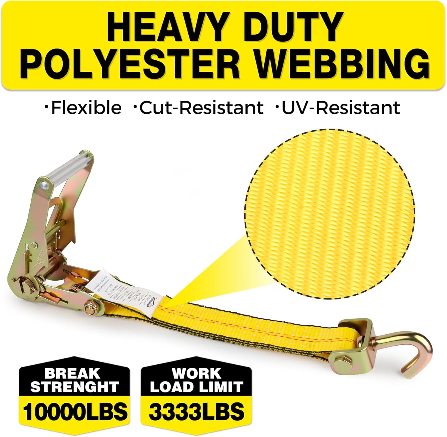 Car Hauler Straps Heavy Duty 10,000 lbs Break Strength-3-Point Tire Tie Down Straps for Trailers,Over The Wheel Tie Downs with Rubber Cleats for SUV,Truck,ATV,UTV - Image 7