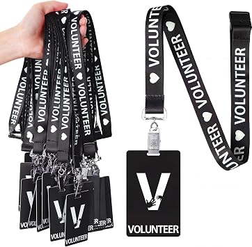 Colarr 25 Pack Volunteer Lanyard with PVC Plastic Card Pass Volunteer Identification ID Badges Bulk Breakaway Lanyard for Activity, Fundraising, Church, School, Events Black