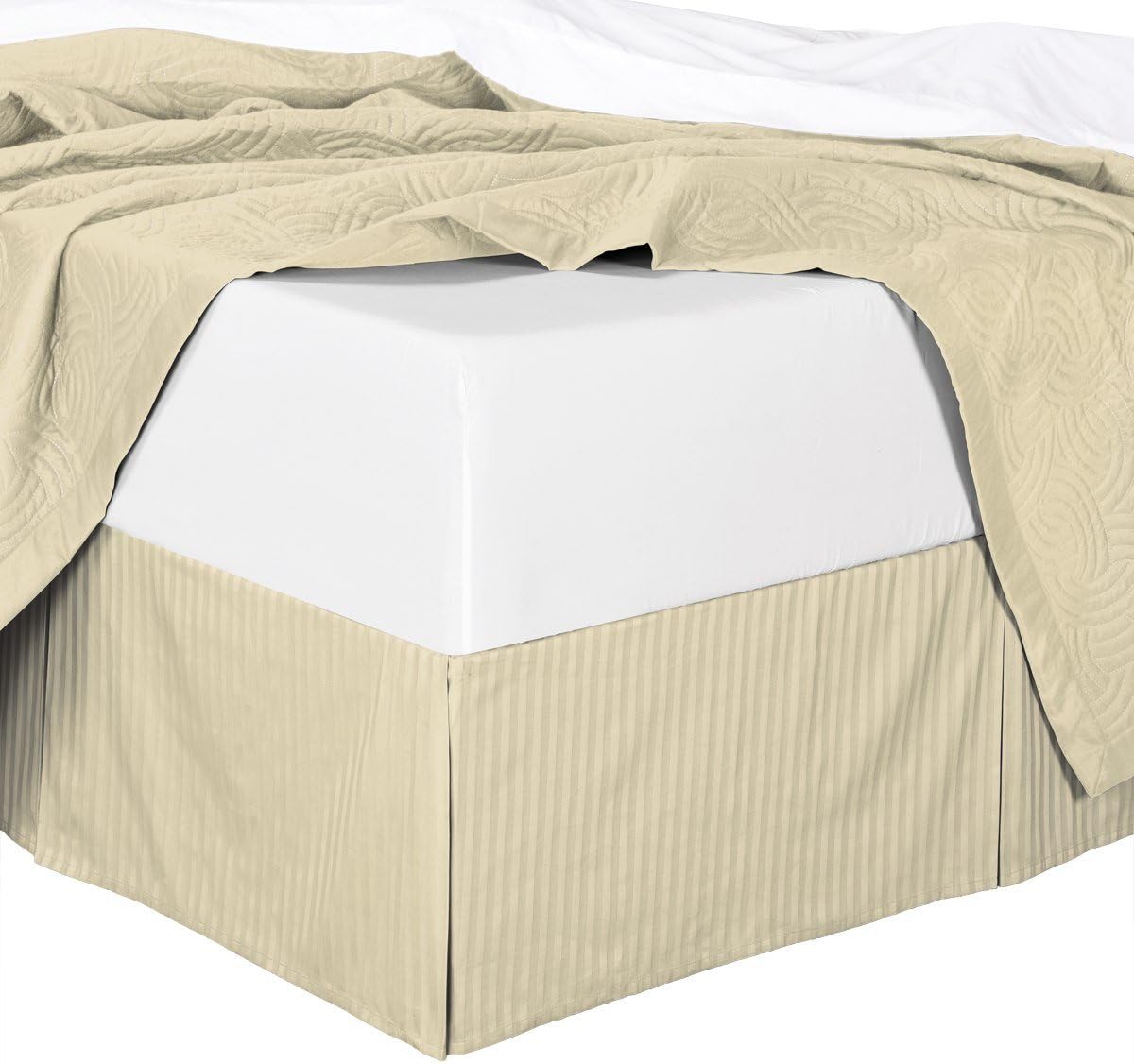 300tc Cotton Stripes Pleated Tailored Bed Skirt with 15 Inches Drop and Split Corners (Queen, Chocolate)