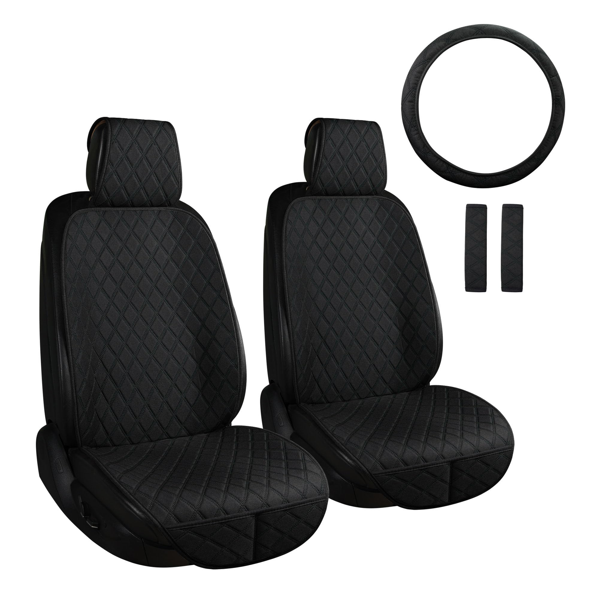 ENOGE Linen Car Seat Covers Front Seat Covers Breathable Cloth Fabric Car Seat Protector Universal Fit Most Automotive, Van, SUV, Trucks(Black, 2 Front Set)