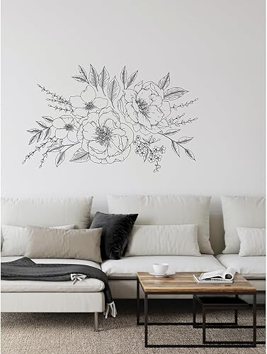 Love Karla DWPK3904 Peony and Rose - Vinilo decorativo para pared, color negro