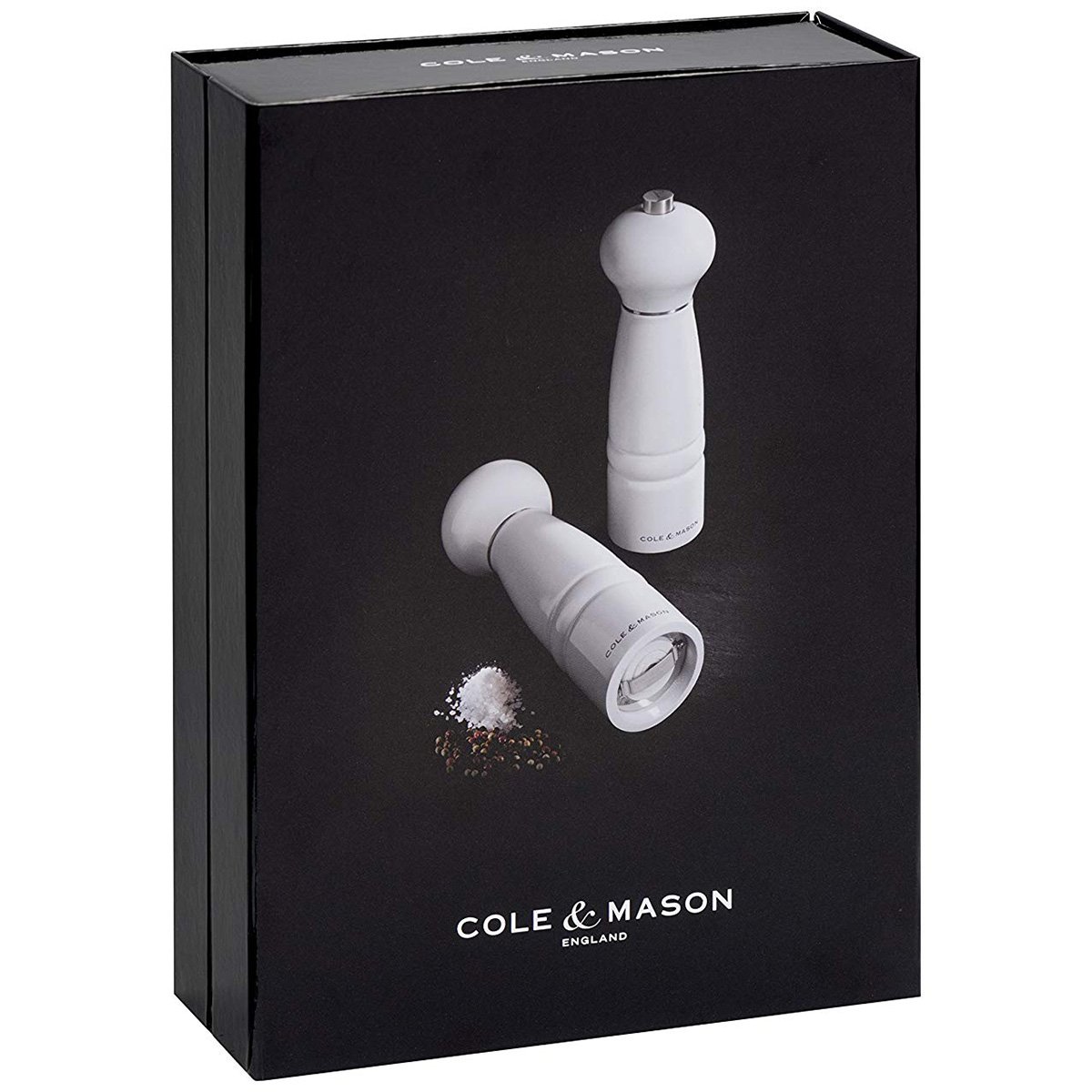 Cole and Mason 18 cm Madera de Haya Lacado Windsor molinillos de Sal y Pimienta de Regalo y Juego de, Acabado en Blanco Brillante