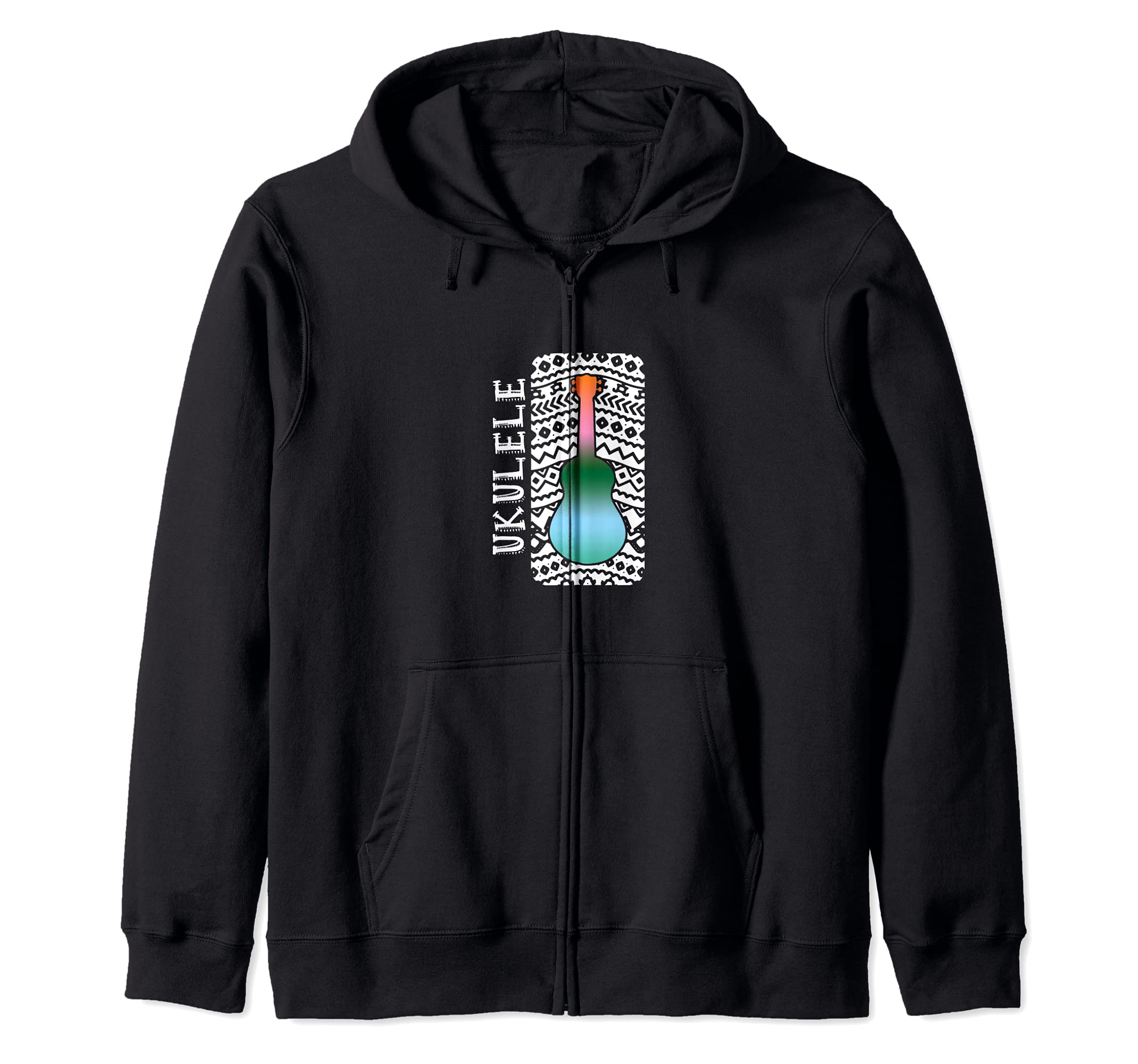 Ukulele Musician Hawaii Hawaiian Aloha Acoustic Uke Guitar Zip Hoodie, Black