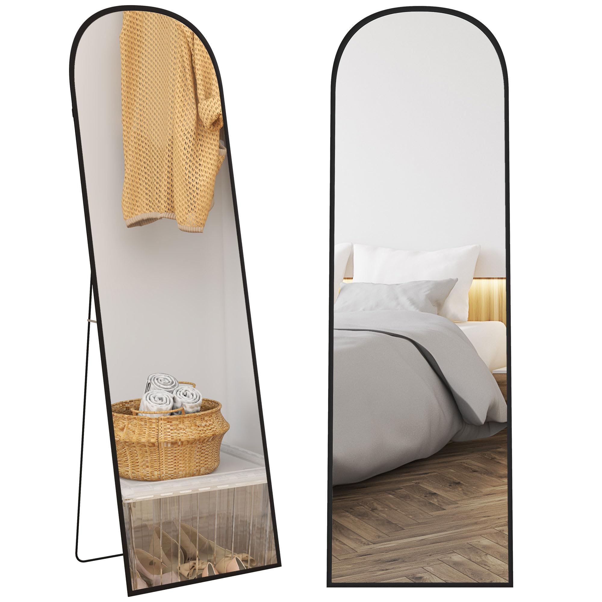 Homcom Black Full Length Mirror With Aluminium Alloy Frame Hanging Or Leaning