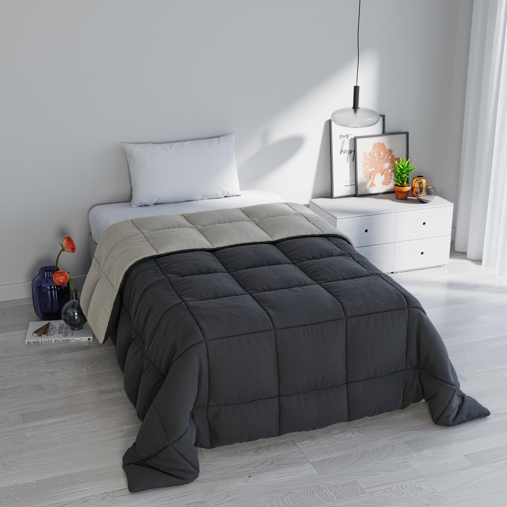 Italian Bed Linen ELEGANT Winter Quilt, Dark Grey/Light Grey, 170x260cm