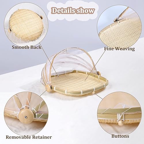 Miniatura 4 de Cesta de bambú para servir alimentos con tapa, cesta cuadrada tejida a mano para pan y verduras, contenedor de almacenamiento de alimentos a prueba