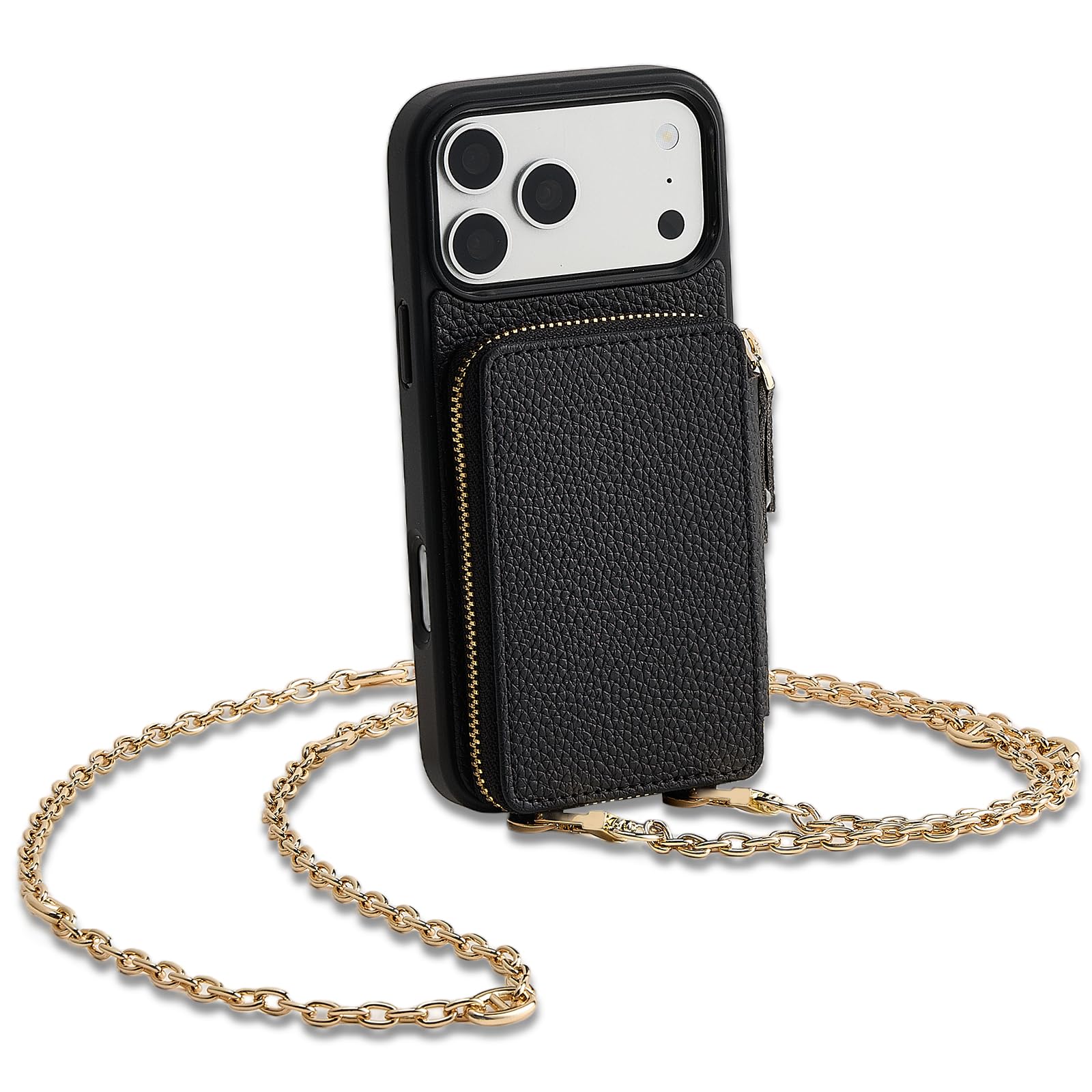 Photo 1 of ***MISSING BAG CHAIN*** ZVE for iPhone 17 Pro Wallet Case with Card Holder, RFID Blocking Phone Purse with Detachable Chain 6.3" Black