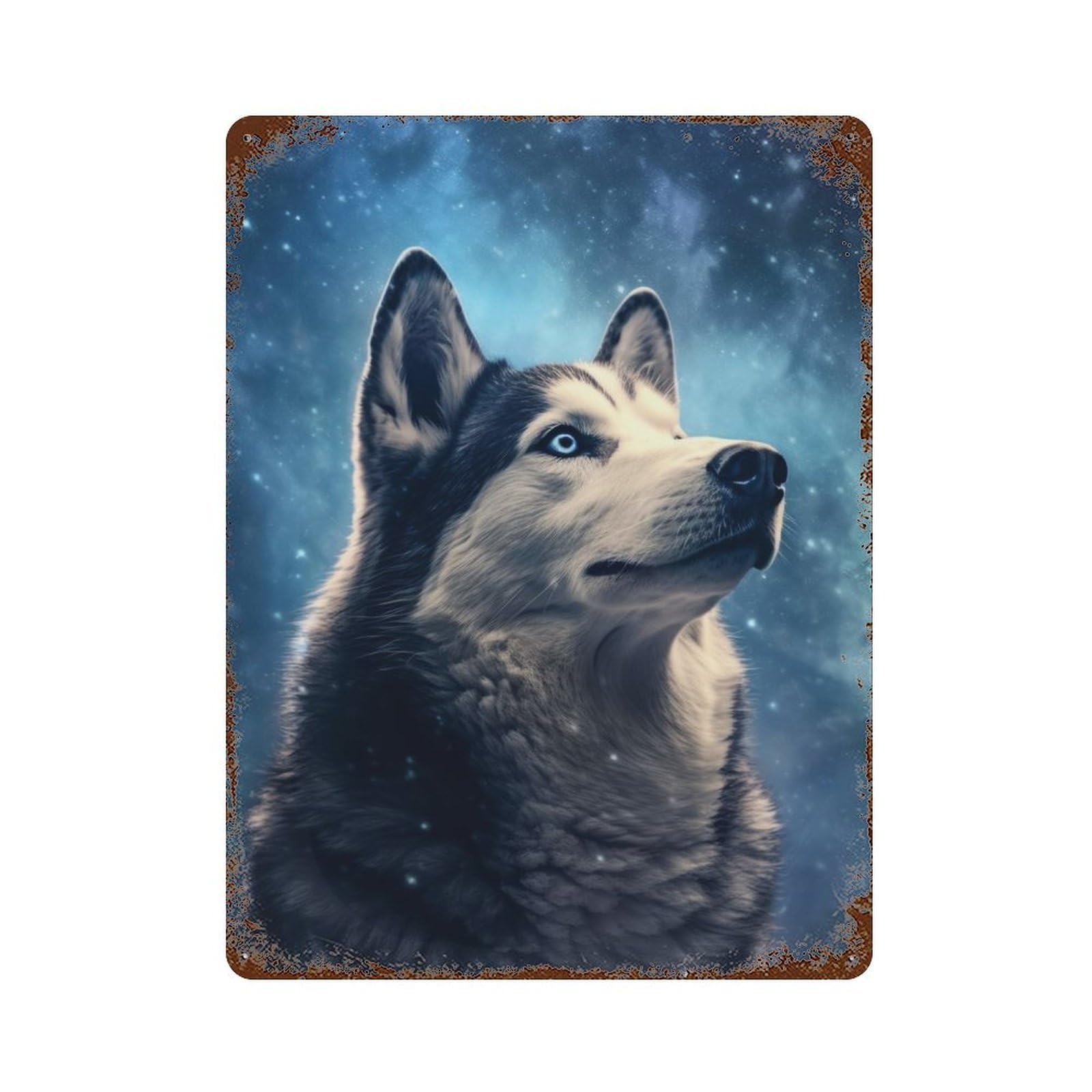 Weathered Tin Sign Husky Dog 15.7"x11.8", Rustic Home Decor for Bistro, Counter And Cafe Decor
