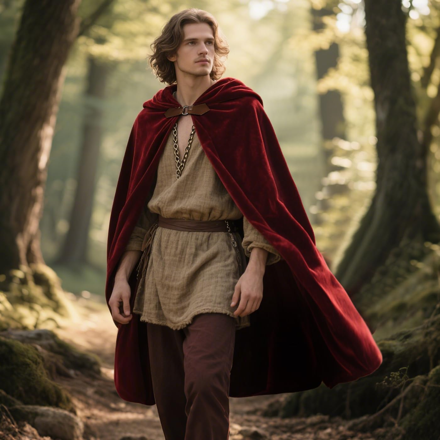 keland Mantello con Cappuccio in Velluto Mantello Hobbit Medievale di Halloween per Donna Uomo (Burgundy)