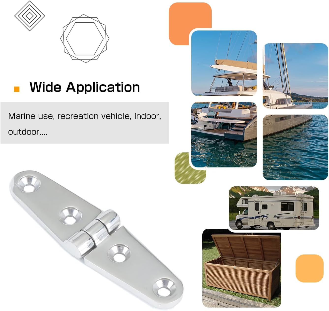 Atibin Heavy Polished Door Hinge Stainless Yacht Hardware Boat Hinge Steel Deck Mount Marine Hinges Cabinet SUS316 4 inch x 1.02 inch 2pcs