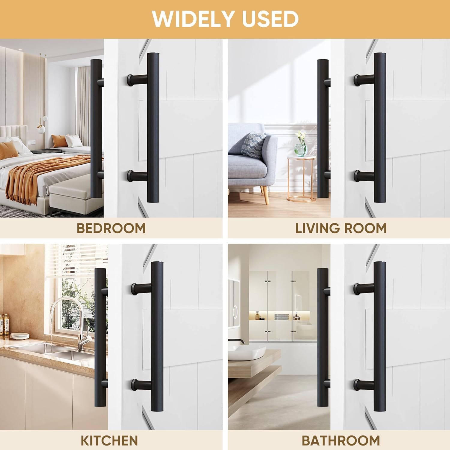 JUBEST 12" Push Pull Barn Door Handle, Double Side H Shape Sliding Door Handrail, Heavy Duty Swing Gate Handles, Flat Black
