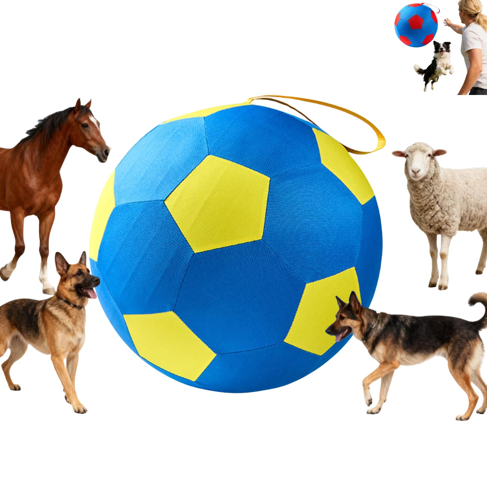 FSFSBLW Herding Ball for Dogs, Calming Pet Toy with Handle, Giant Inflatable Equipment for Border Collies, Tear-Resistant Cover and Pump Included, 25 to 65 cm Options (Yellow_25cm)