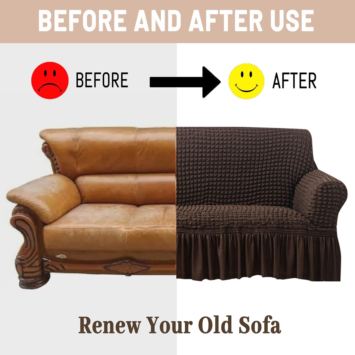 Jeloris Stretch Armchair Slipcover Easy Fitted Sofa Couch Cover with Skirt, Durable Washable Universal High Elastic Furniture Protector for Kids, Pets (Small, Dark Brown)