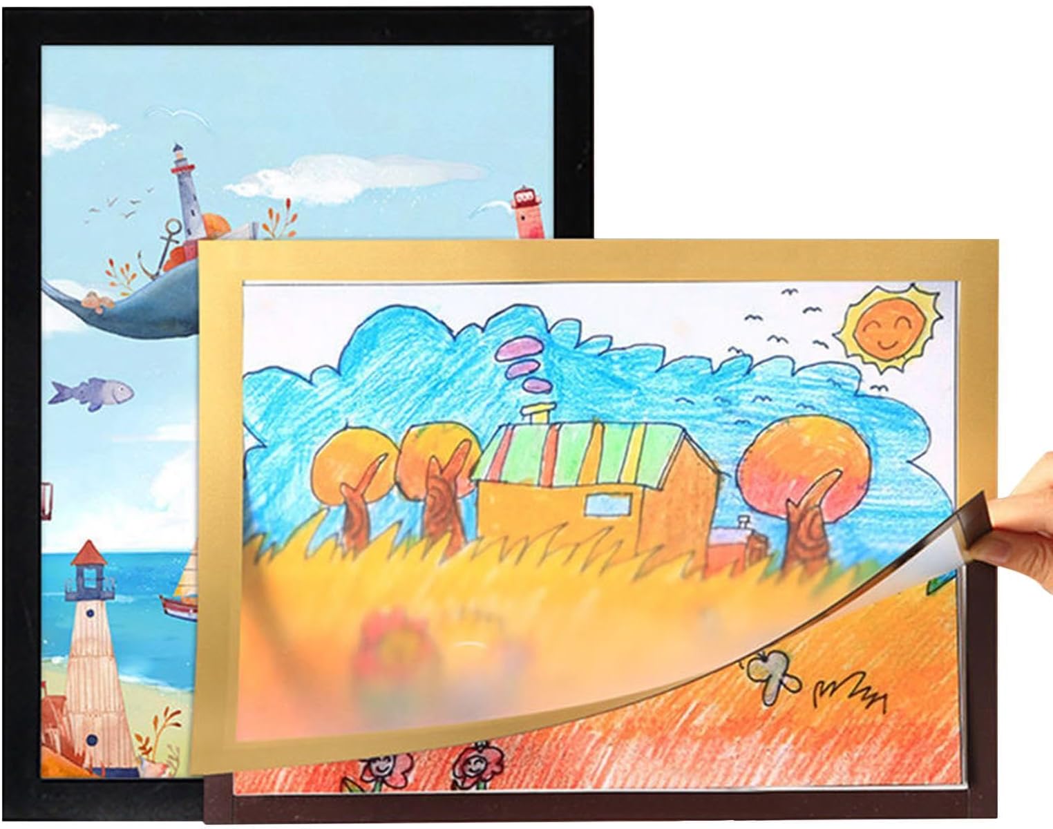 Frame for Kids Artwork Changeable A4, 2 Pieces Magnetic Picture Frames for Wall, Children Art Projects Kids Art Frames Front Opening, Kids Artwork Drawing Display Frame, D-iamond Painting Frames