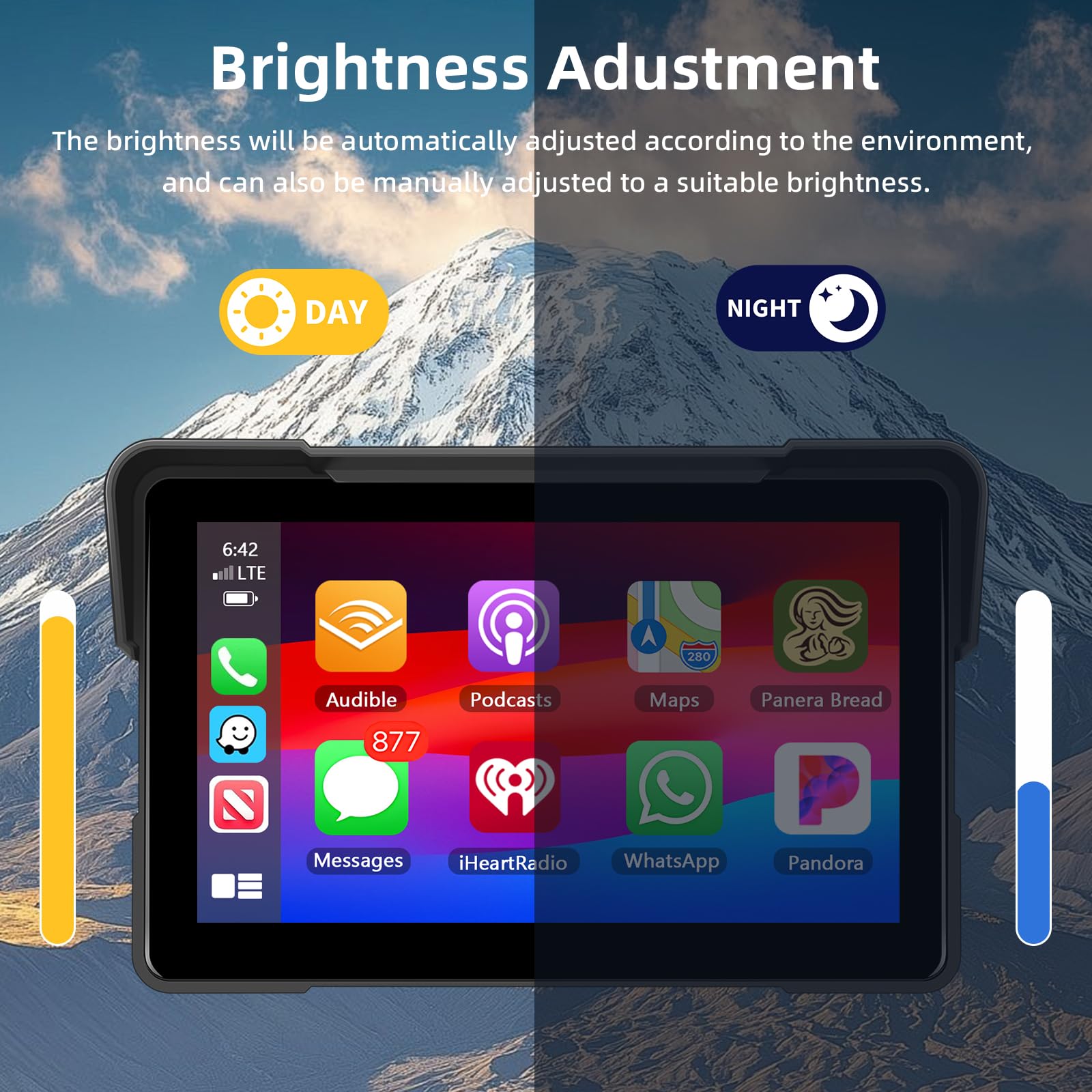 Schermo Carplay Moto Senza Fili 7 Pollici Impermeabile Touchscreen Doppio Bluetooth Navigazione GPS Android Auto +64G Card