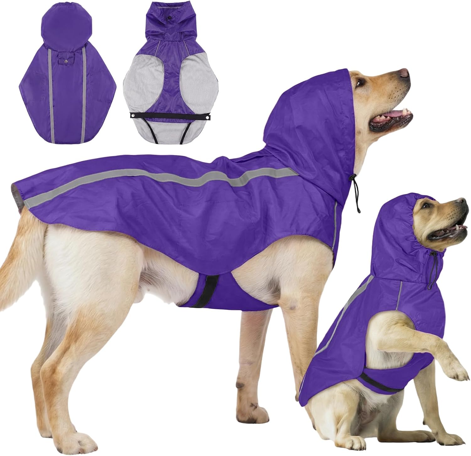 Dog Raincoat, Waterproof Dog Rain Jacket with Reflective Rim，Adjustable Lightweight Hooded Poncho Raincoat，Snowproof Windproof Clothes for Small to 3X-Large Dogs, XL