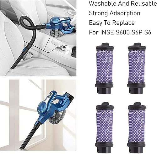 Miniatura 5 de TOPINCN 4 piezas de repuesto de filtro de vacío, accesorios de filtro de aspiradora lavable para S600 S6P S6